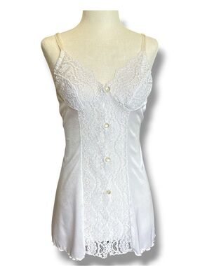Belimage Vintage Satin and Lace Lingerie Top White Size Large Made in Canada